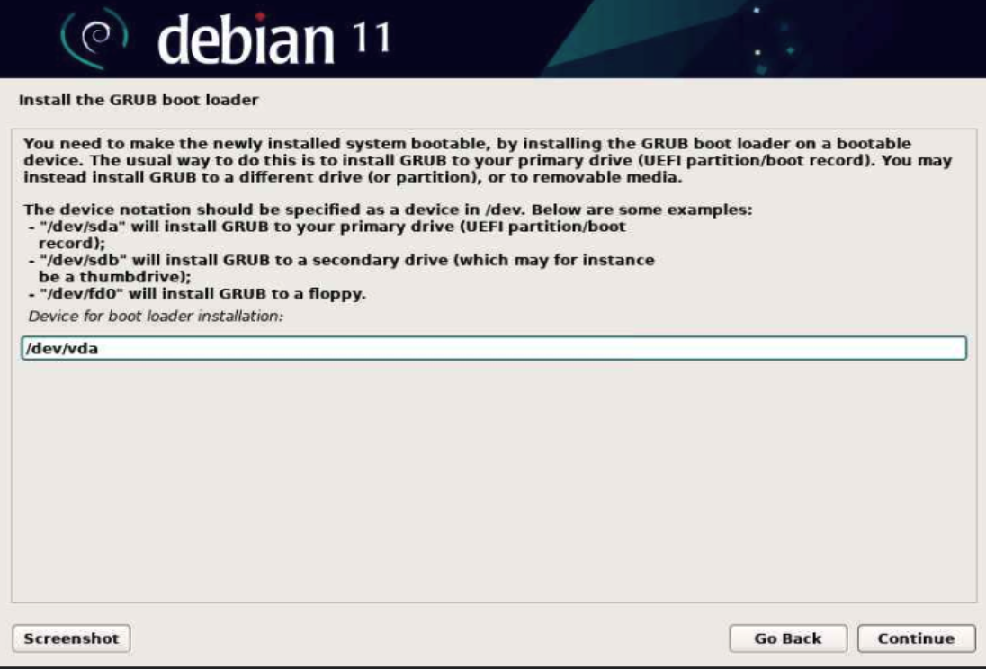 Install grub bootloader